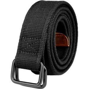 Plus Size 39-75'' Long Double Ring Big Mens Canvas Fabric Cloth Belts Black